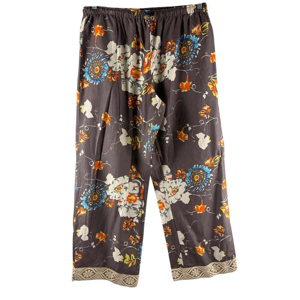 Sudara Punjammies Womens XL Floral 100% Cotton Lounge Pants Brown Boho Pajamas